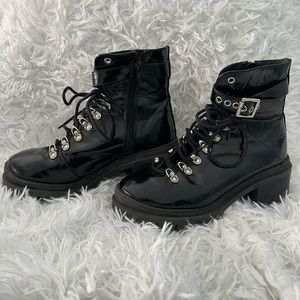 Jeffrey Campbell Black patent combat boots